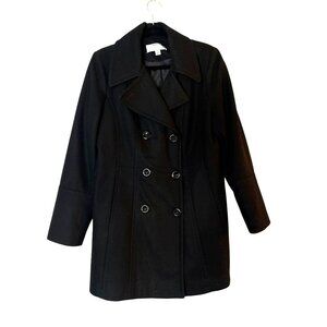 Anne Klein Black Wool Blend Long Sleeve Pea Coat Size L